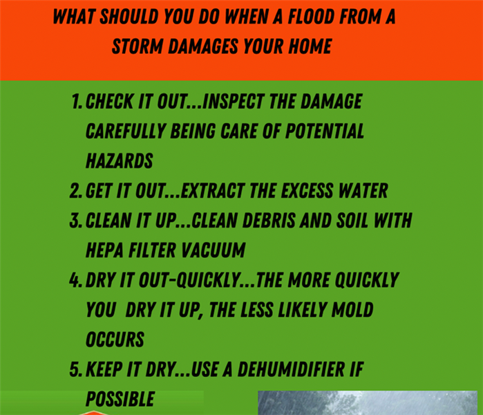 Graphic explaining what you should do when a flood from storm damages your home