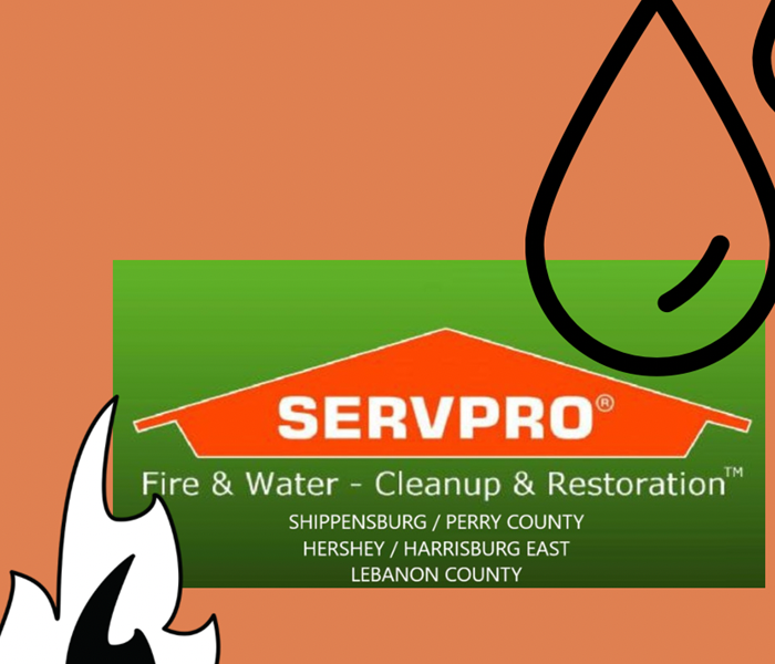 Servpro logo with an animation of a water drop and fire